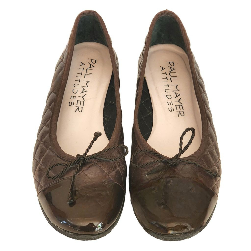 PAUL MAYER ATTITUDES Brown Quilted Nappa‎ Leather Ballet Flats Bow Size 8